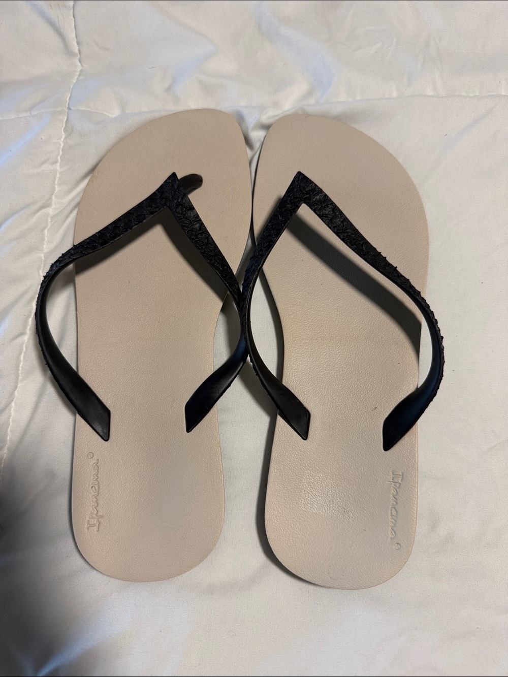 Ipanema Women's Beige Flip Flops with Black Straps